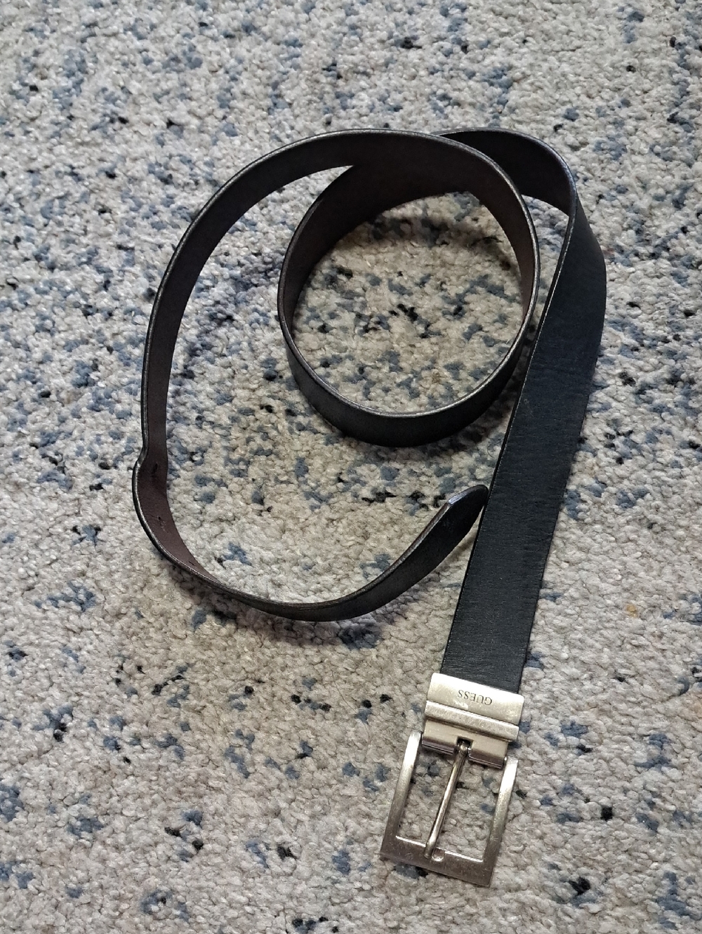 GUESS Men's Black Belt with Silver Buckle